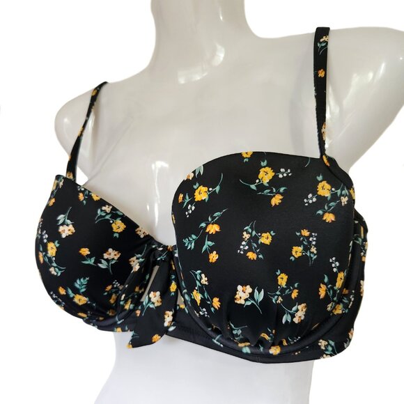 Super Cute SHADE & SHORE Black with Floral Bikini Top 34DD - Picture 2 of 6